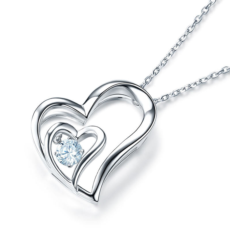 Dancing Stone Double Heart Pendant Necklace - View 4 | SelinJewels
