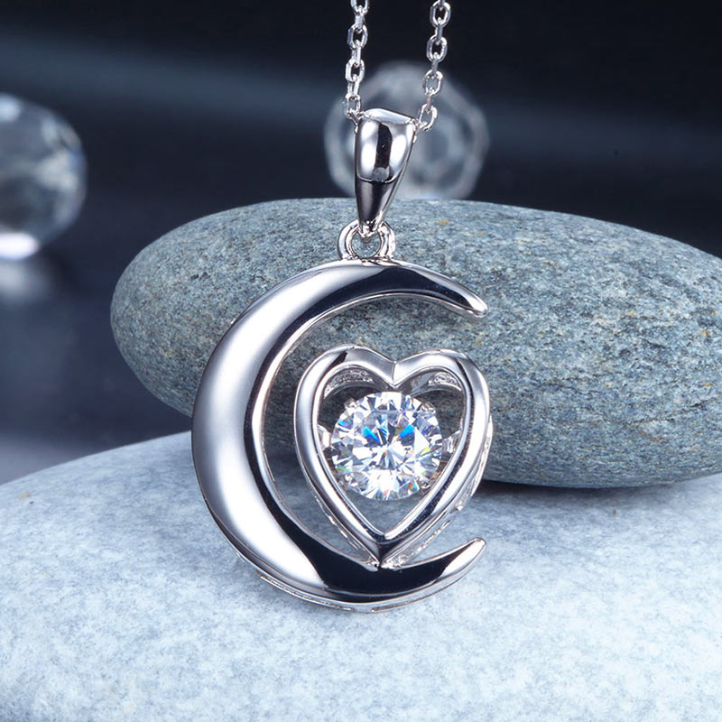 Dancing Stone Moon Heart Pendant Necklace - View 4 | SelinJewels