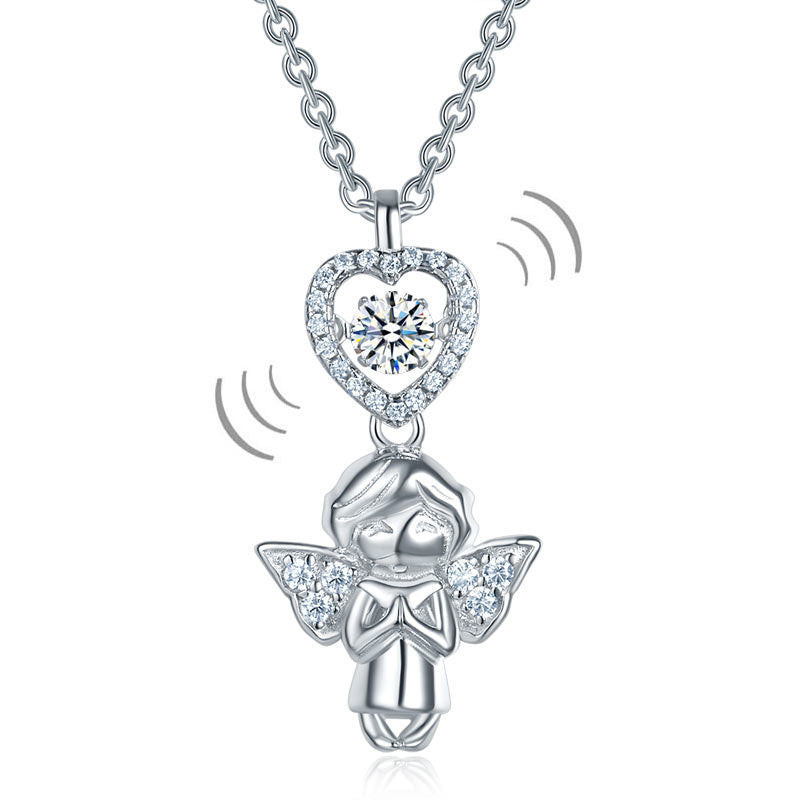 Angel Heart Dancing Stone Kids Pendant Necklace 925 Sterling Silver | SelinJewels