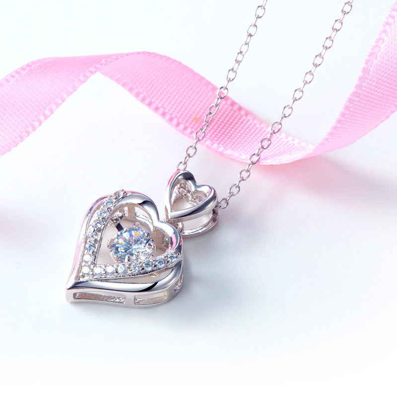Double Heart Dancing Stone Pendant Necklace - View 3 | SelinJewels