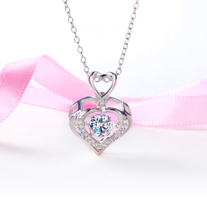 Double Heart Dancing Stone Pendant Necklace - View 5 | SelinJewels