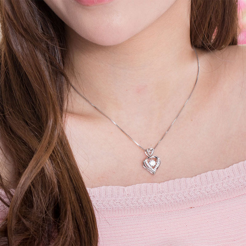 Double Heart Dancing Stone Pendant Necklace - View 2 | SelinJewels