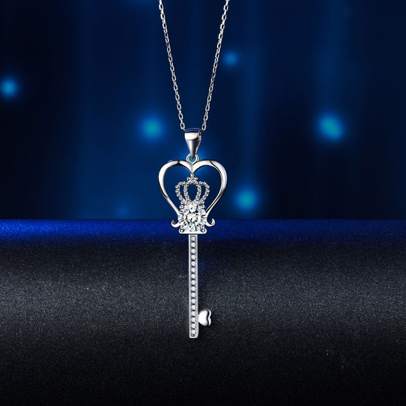 Love Heart Crown Key Pendant Necklace - View 3 | SelinJewels