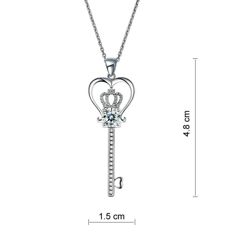 Love Heart Crown Key Pendant Necklace - View 4 | SelinJewels
