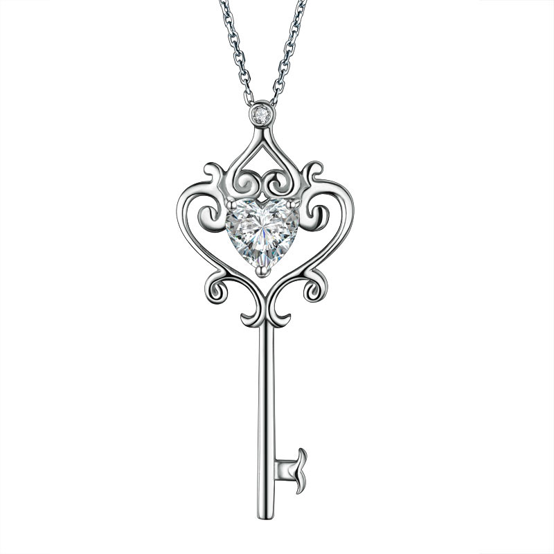 Love Heart Key Pendant Necklace 925 Sterling Silver | SelinJewels