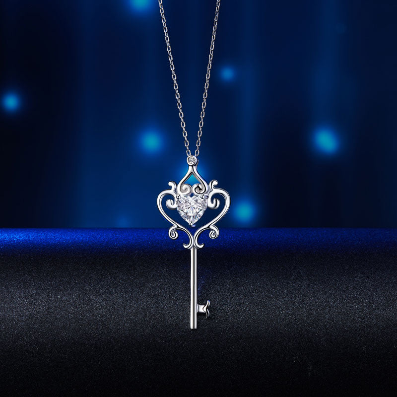 Love Heart Key Pendant Necklace - View 2 | SelinJewels