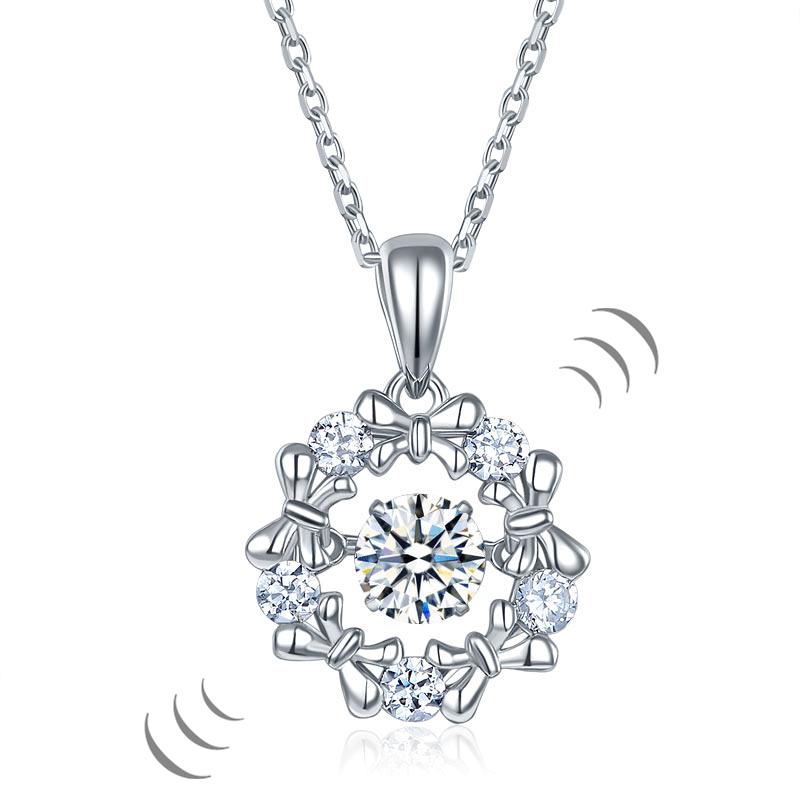 Dancing Stone Ribbon Flower Pendant Necklace 925 Sterling Silver | SelinJewels