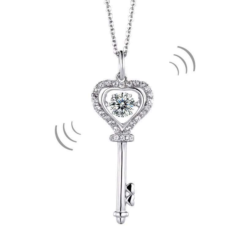 1 Carat Moissanite Diamond Dancing Stone Key Necklace 925 Sterling Silver | SelinJewels