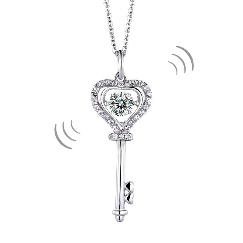 Moissanite Diamond Dancing Stone Key Necklace - View 8 | SelinJewels