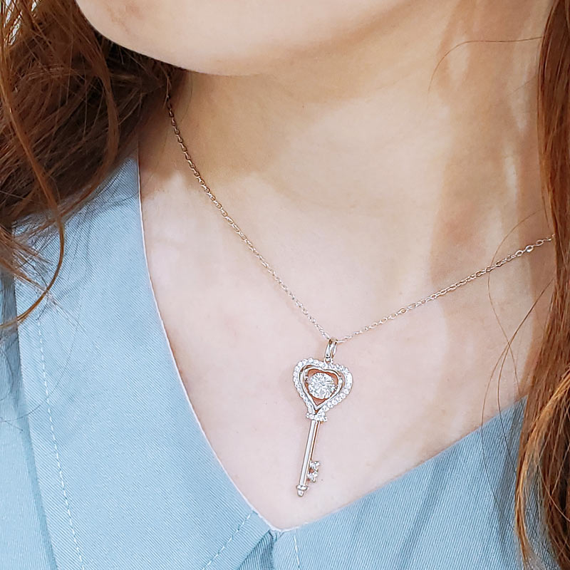 Moissanite Diamond Dancing Stone Key Necklace - View 4 | SelinJewels