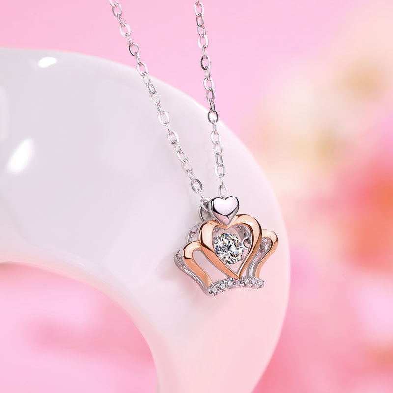 0.3 Carat Moissanite Diamond Heart Crown Necklace - View 4 | SelinJewels