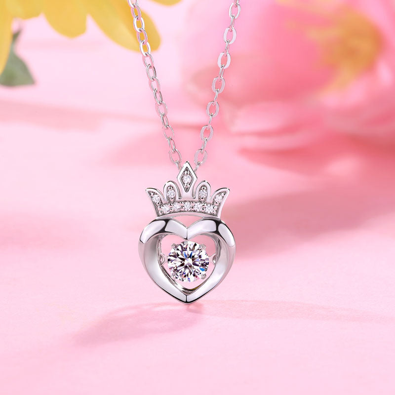 0.4 Carat Moissanite Diamond Heart Crown Necklace - View 4 | SelinJewels