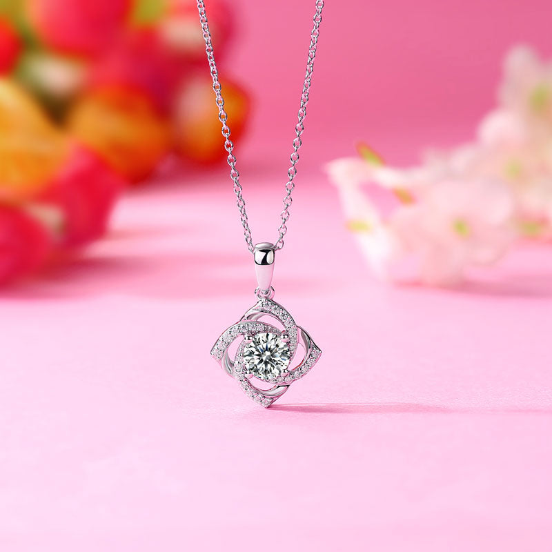 Moissanite Diamond Rose Pendant Necklace - View 2 | SelinJewels