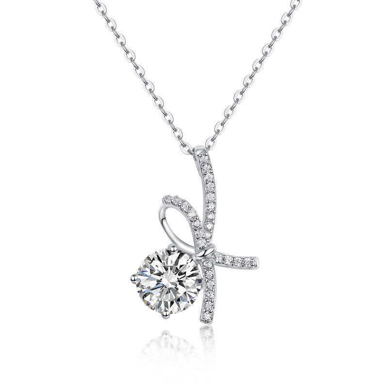 Moissanite Diamond Ribbon Pendant Necklace - View 2 | SelinJewels