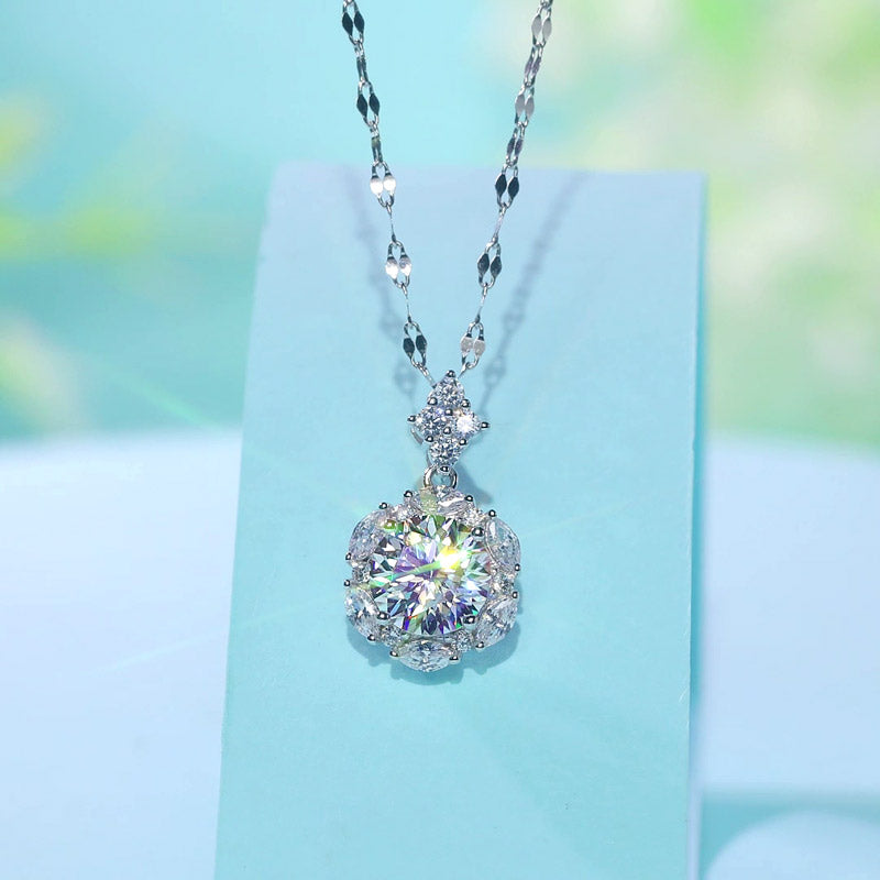 2 Carats Moissanite Diamond Flower Pendant Necklace 925 Sterling Silver | SelinJewels
