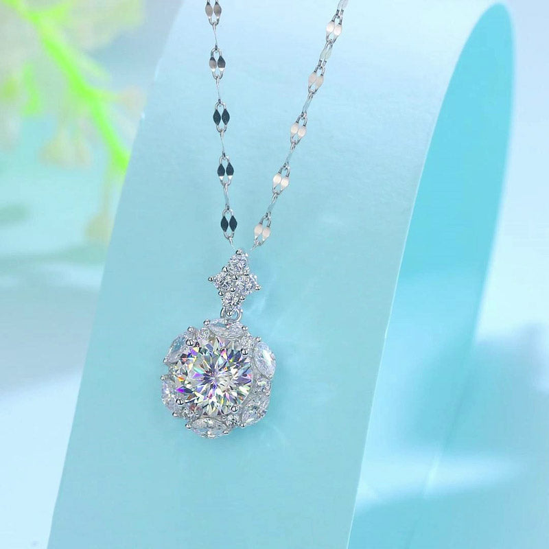 2 Carats Moissanite Diamond Flower Pendant Necklace - View 7 | SelinJewels