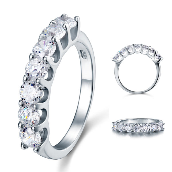 1.75 Carat Seven Stone Solid 925 Sterling Silver Wedding Ring Jewelry