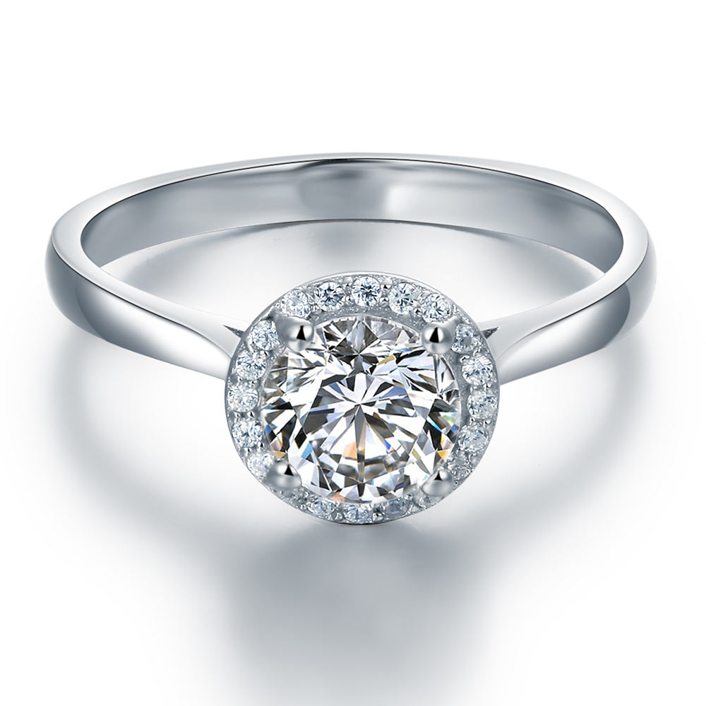 Solid 925 Sterling Silver Engagement Promise Ring Halo