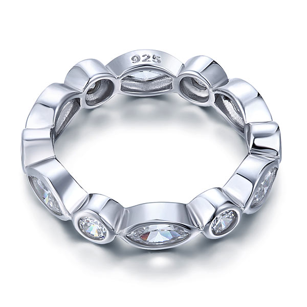 Marquise Solid 925 Sterling Silver Eternity Band - View 3 | SelinJewels