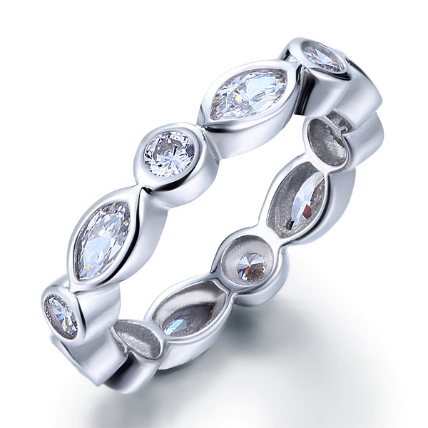 Marquise Solid 925 Sterling Silver Ring Eternity Band Wedding | SelinJewels