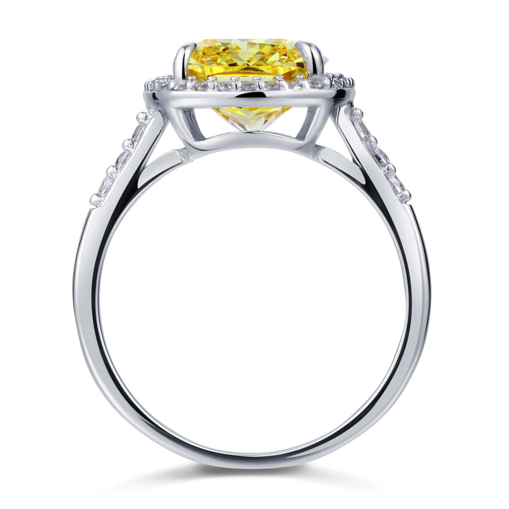 Solid 925 Sterling Silver Luxury Engagement Ring 6 Ct Cushion Cut Yellow Canary Simulated Diamante Jewelry