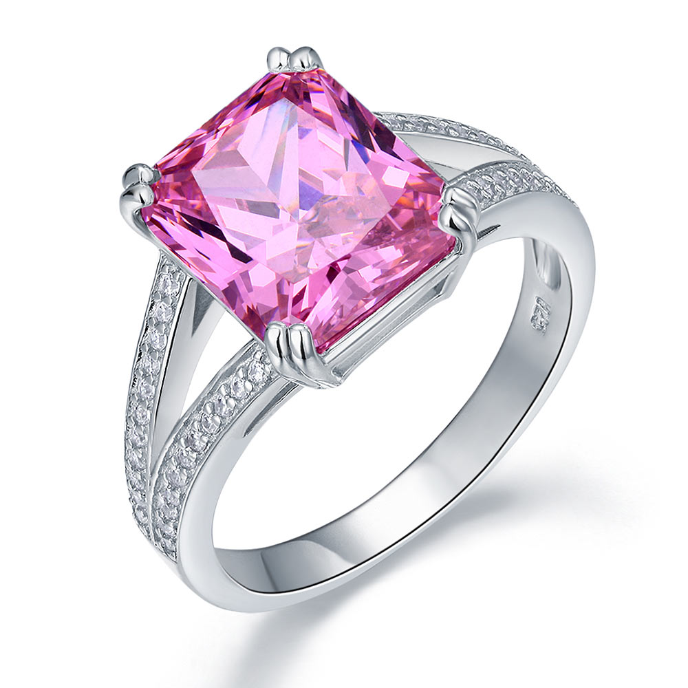 925 Sterling Silver Luxury Ring 6 Carat Fancy Pink Simulated Diamond Radiant Cut | SelinJewels