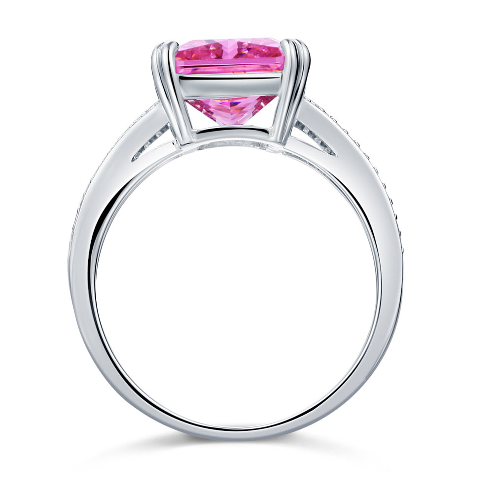 925 Sterling Silver Luxury Ring 6 Carat Fancy Pink Simulated Diamond Radiant Cut