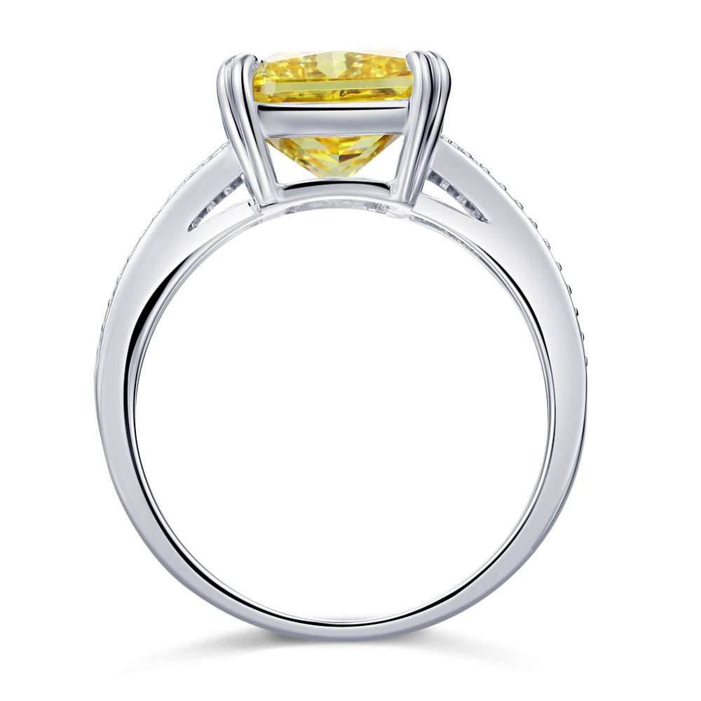 925 Sterling Silver Luxury Ring 6 Carat Fancy Yellow Simulated Diamond Radiant Cut
