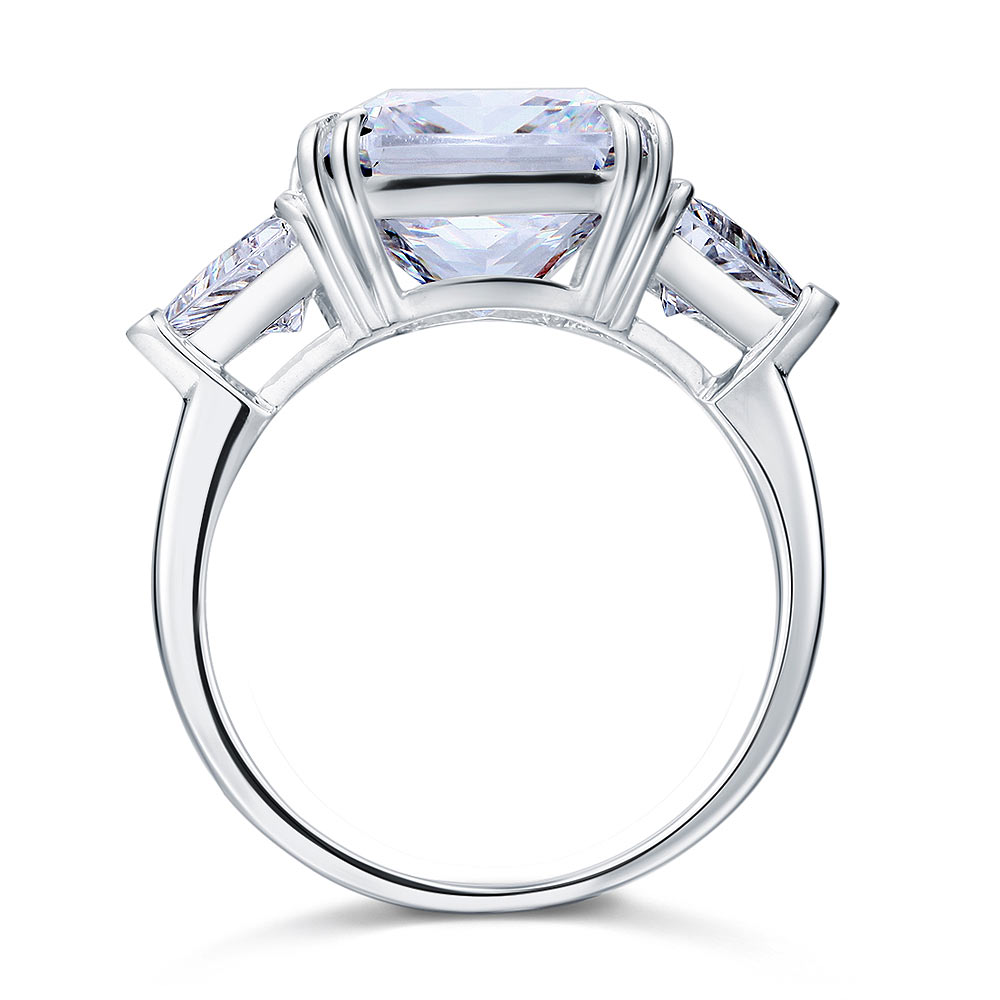 Solid 925 Sterling Silver Three-Stone Luxury Ring Anniversary 8 Carat Simulated Diamond