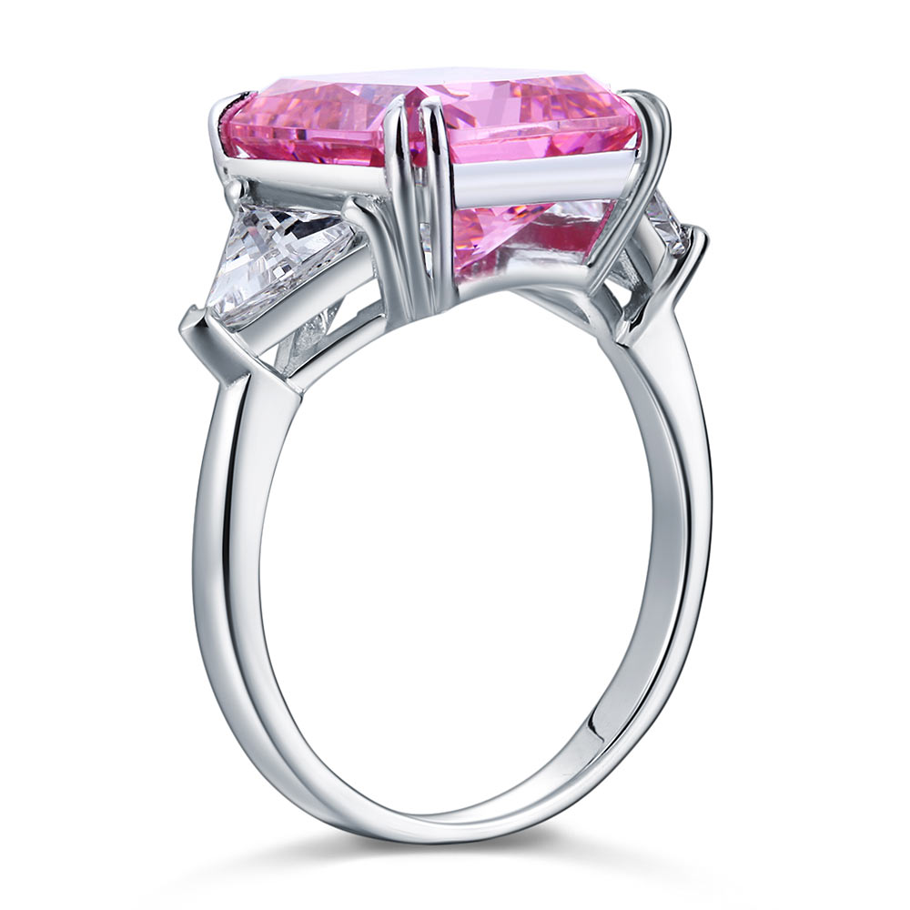 925 Sterling Silver Three-Stone Luxury Ring 8 Carat Fancy Pink Simulated Diamond