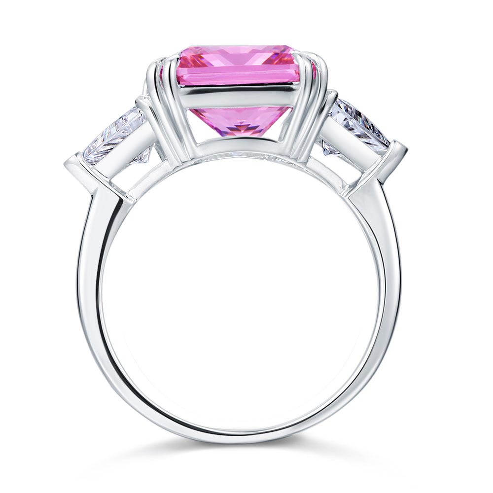 925 Sterling Silver Three-Stone Luxury Ring 8 Carat Fancy Pink Simulated Diamond