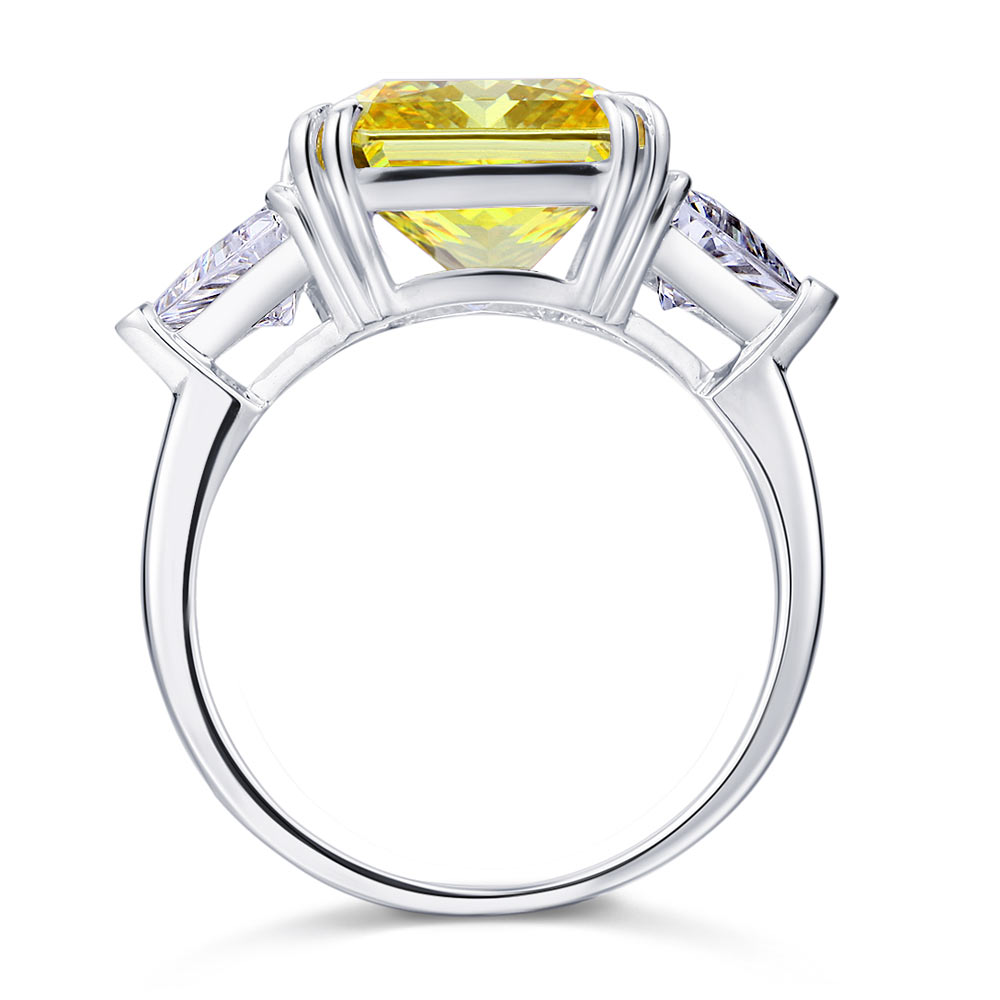 Solid 925 Sterling Silver Three-Stone Luxury Ring 8 Carat Yellow Canary Simulated Diamond