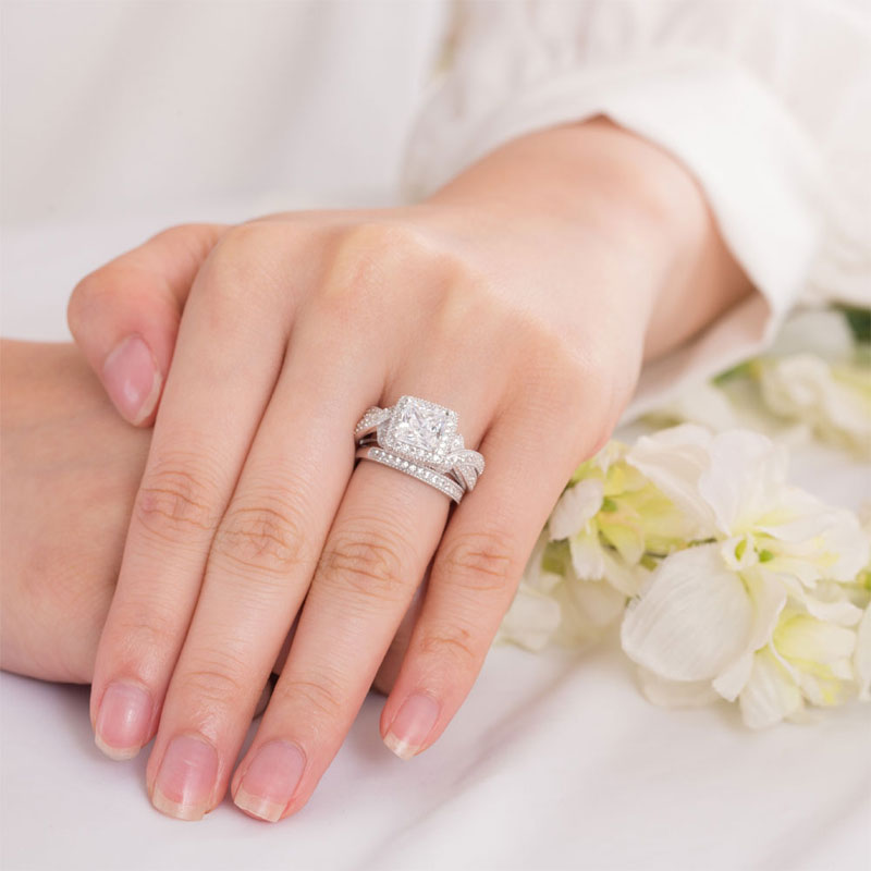 Solid 925 Sterling Silver Vintage Princess Ring Set - View 2 | SelinJewels