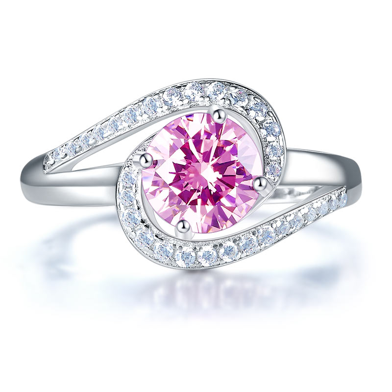 Twist Curl 925 Sterling Silver Wedding Ring 1.25 Ct Fancy Pink Simulated Diamond | SelinJewels