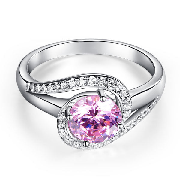 Twist Curl Silver Ring Fancy Pink Diamond - View 4 | SelinJewels