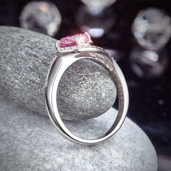 Twist Curl 925 Sterling Silver Wedding Engagement Ring 1.25 Ct Fancy Pink Simulated Diamond