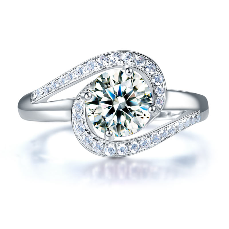 Twist Curl 925 Sterling Silver Wedding Engagement Ring 1.25 Ct Simulated Diamond | SelinJewels