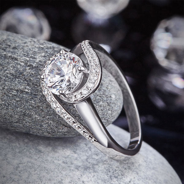 Twist Curl Silver Ring Simulated Diamond - View 8 | SelinJewels