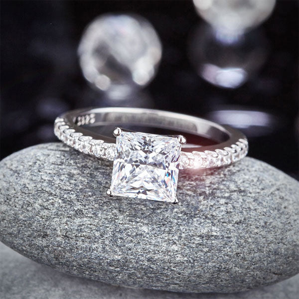 1.5 Ct Princess Cut Simulated Diamond Wedding Ring - View 6 | SelinJewels