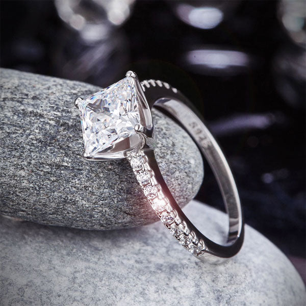 1.5 Ct Princess Cut Simulated Diamond Wedding Ring - View 7 | SelinJewels