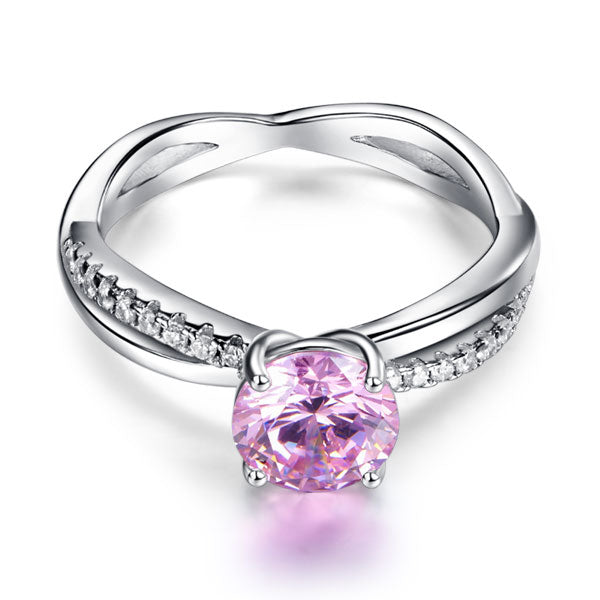925 Sterling Silver Promise Ring Fancy Pink Diamond - View 3 | SelinJewels