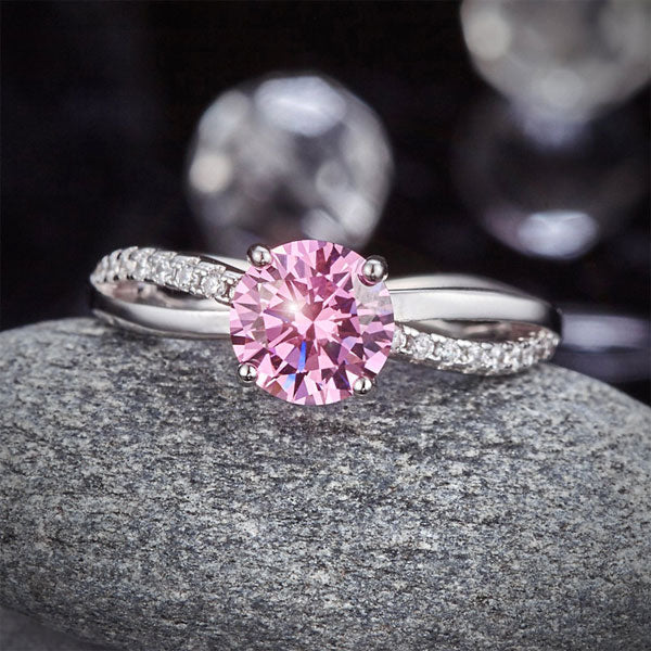 925 Sterling Silver Promise Ring Fancy Pink Diamond - View 6 | SelinJewels