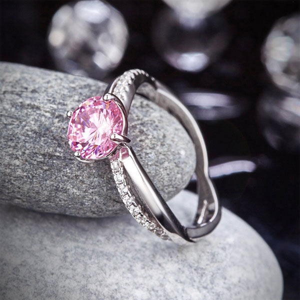 925 Sterling Silver Promise Ring Fancy Pink Diamond - View 7 | SelinJewels