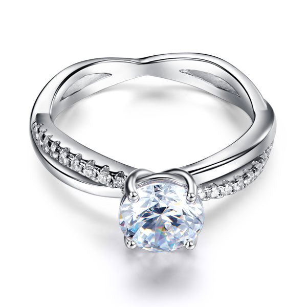 925 Sterling Silver Promise Ring Simulated Diamond - View 3 | SelinJewels