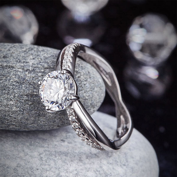 925 Sterling Silver Promise Ring Simulated Diamond - View 7 | SelinJewels