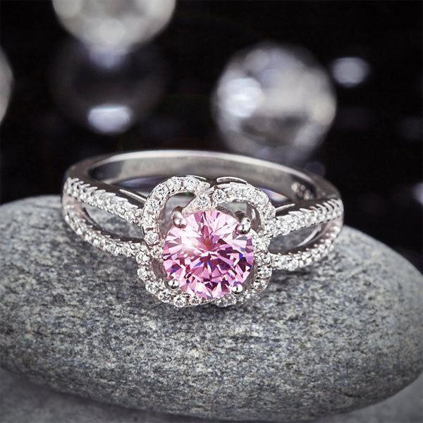 Floral 925 Sterling Silver Promise Ring Fancy Pink - View 6 | SelinJewels
