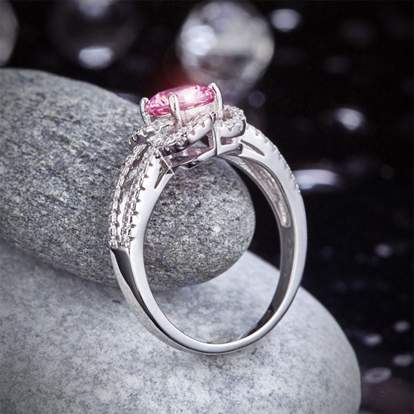 Floral 925 Sterling Silver Promise Ring Fancy Pink - View 8 | SelinJewels