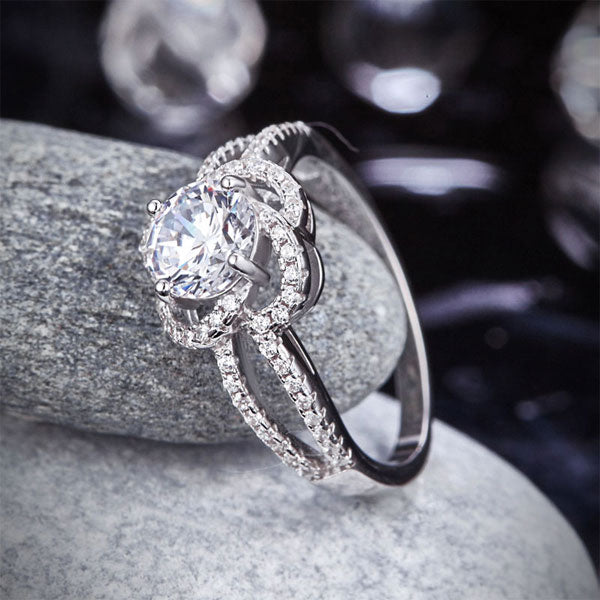 Floral 925 Sterling Silver Promise Engagement Ring - View 7 | SelinJewels