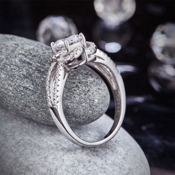 Floral 925 Sterling Silver Promise Engagement Ring - View 8 | SelinJewels
