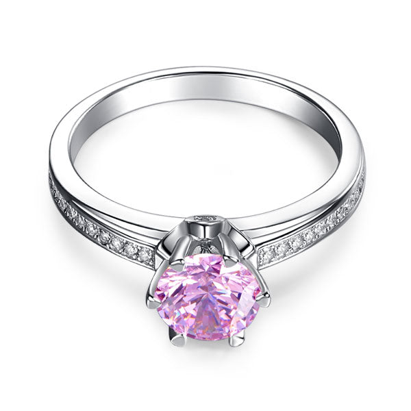 6 Claws Silver Promise Ring Fancy Pink Diamond - View 3 | SelinJewels
